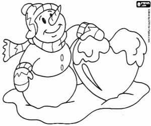 desenho de O boneco de neve e um coração para colorir