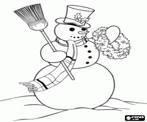 desenho de Boneco de neve com enfeites de Natal para colorir