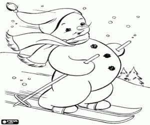 desenho de Um boneco de neve com esquis para colorir