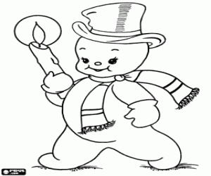 desenho de Boneco de neve e uma grande vela para colorir