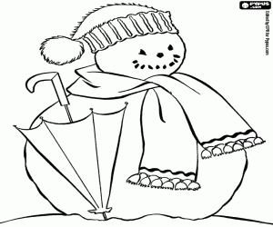 desenho de Um boneco de neve com um guarda-chuva para colorir