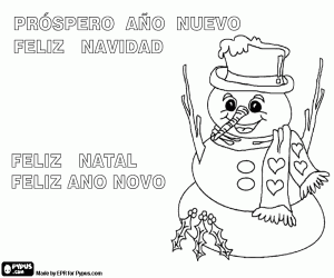 desenho de Um boneco de neve de Natal no ESP e PT para colorir