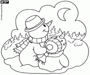 desenho de Bonecos de neve olhando para a lua para colorir
