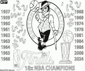 desenho de Boston Celtics, campeão da NBA em 2024 para colorir