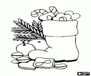 desenho de Uma bota cheia de doces de Natal para colorir