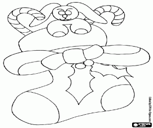 desenho de Bota de Natal com folha de azevinho para colorir