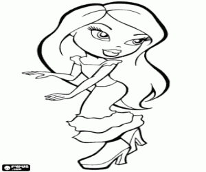 desenho de Bratz elegante com um vestido longo para colorir