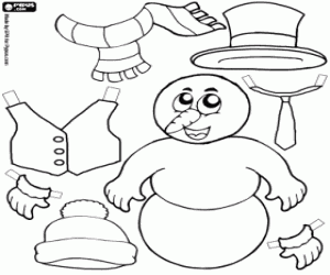 desenho de Brincar e vestir o boneco de neve para colorir