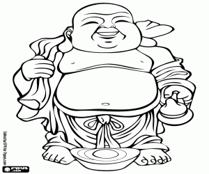 desenho de Buda sorridente com barriga grande para colorir