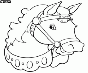 desenho de Cabeça de um cavalo com arreios para colorir