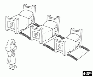 desenho de Cachinhos dourados e as três camas para colorir