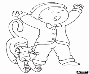 desenho de Caillou e Gilbert o momento do despertar para colorir