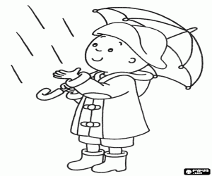desenho de Caillou equipado para a chuva para colorir