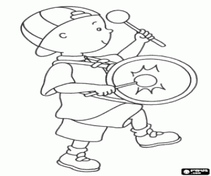 desenho de Caillou com um tambor para colorir