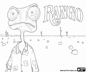 desenho de O camaleão Rango no deserto para colorir