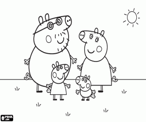 desenho de Caminhada da família Peppa Pig para colorir