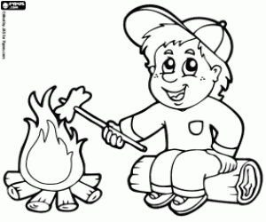 desenho de Campista com uma salsicha para colorir