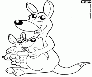 desenho de Dois cangurus, mãe e bebê para colorir