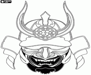 desenho de Capacete e máscara de um samurai para colorir