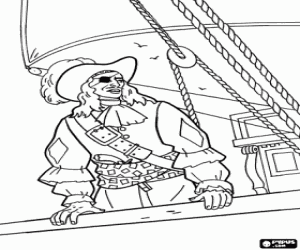 desenho de Capitão pirata a bordo de seu navio para colorir