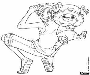 desenho de Capitão Ruffy e Tony Tony Chopper para colorir