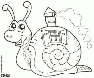 desenho de Um caracol mágico com sua casa para colorir