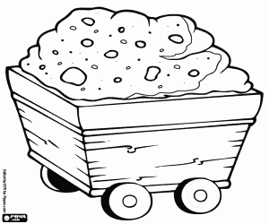 desenho de Carrinho de mina com material de escavação para colorir