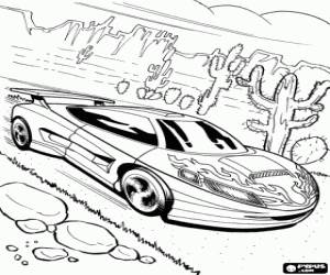 desenho de Um carro Hot Wheels no deserto para colorir