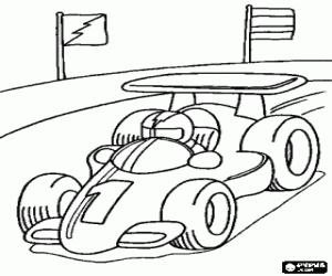 desenho de Carro e piloto no circuito para colorir