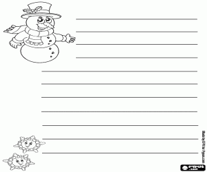 desenho de Carta de Natal com boneco de neve para colorir