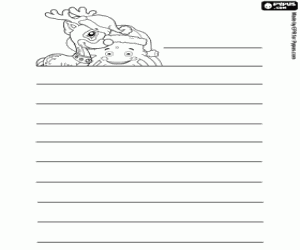 desenho de Carta de Natal com Pypus e uma rena para colorir