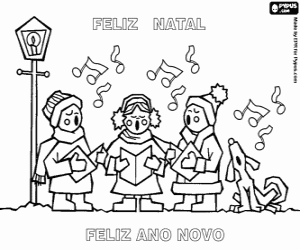 desenho de Cartão com canções de Natal, em português para colorir