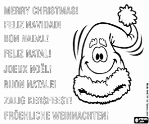 desenho de Cartão de Natal com chapéu de Papai Noel para colorir