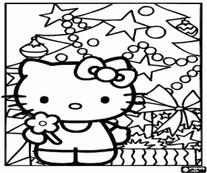 desenho de Cartão de Natal de Hello Kitty para colorir