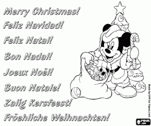 desenho de Cartão de Natal de Mickey Mouse para colorir