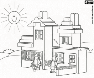 desenho de Uma casa com um jardim de Lego para colorir