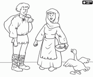 desenho de Casal de camponeses medievais para colorir
