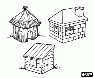 desenho de Casas dos três porquinhos para colorir