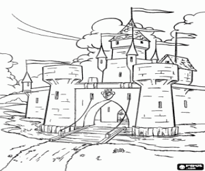 desenho de Um castelo com a ponte levadiça para colorir