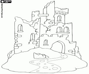 desenho de Um castelo arruinado para colorir