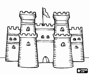 desenho de Castelo com duas torres e bandeira para colorir