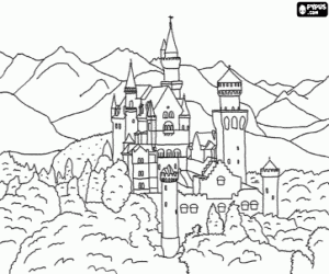 desenho de Um castelo de neo-gótico na Baviera para colorir