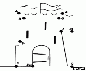 desenho de Um castelo, ponto a ponto para colorir