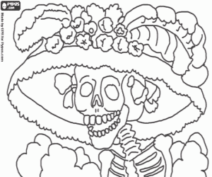 desenho de Catrina, crânio do México para colorir