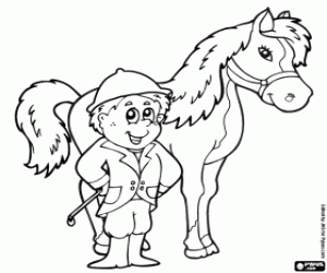 desenho de Cavaleiro e cavalo em uma competição para colorir