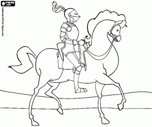 desenho de Cavaleiro em seu cavalo elegante para colorir