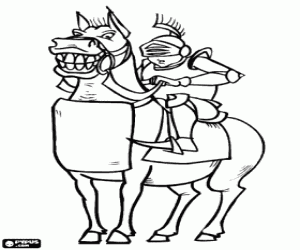 desenho de Cavaleiro com armadura a cavalo para colorir