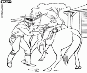 desenho de O cavaleiro solitário e seu cavalo para colorir