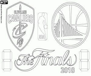 desenho de Cavaliers vs Warriors, finais da NBA 2018 para colorir