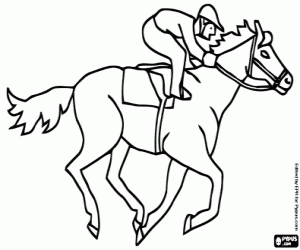 desenho de Um cavalo de corrida e o jóquei para colorir
